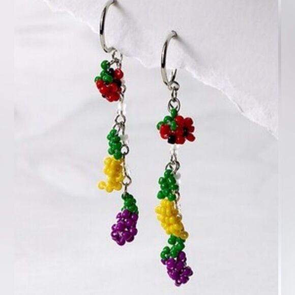 NWT Free People Sweet Treat Fruit Strawberry/Lemon/Grape Beaded Dangle Earrings - Picture 1 of 5